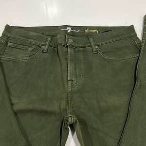 7 For All Mankind Olive Green Denim Slimmy, 34
